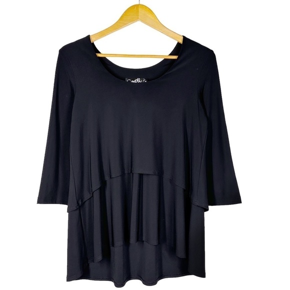 Sympli Double Layer 3/4 Sleeve Tunic Top in Black 8 - Picture 1 of 5